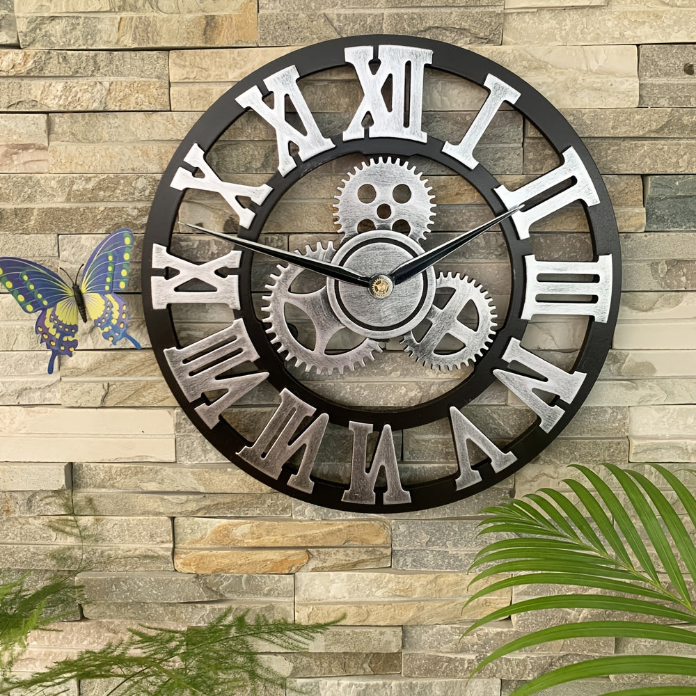 Horloge murale romaine surdimensionnée en argent - Horloge silencieuse pour le salon, le bureau et la cuisine