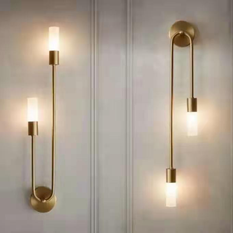 Lampe murale LED moderne Meza, 2 lumières, tige, or, salon
