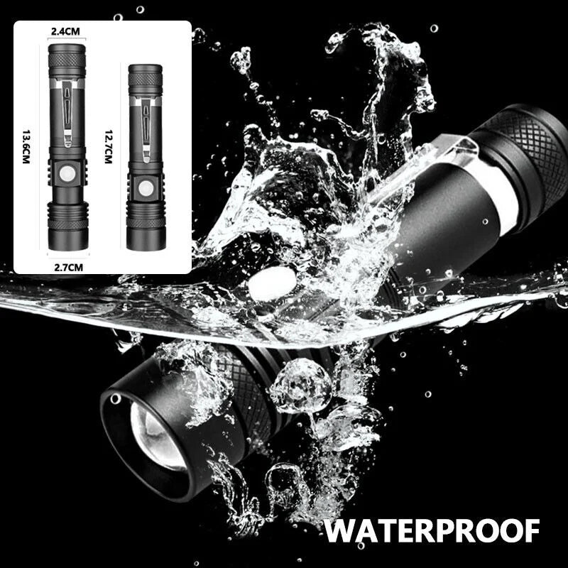 Floroux - Super lumineux 90000LM lampe de poche tactique zoomable avec batterie rechargeable