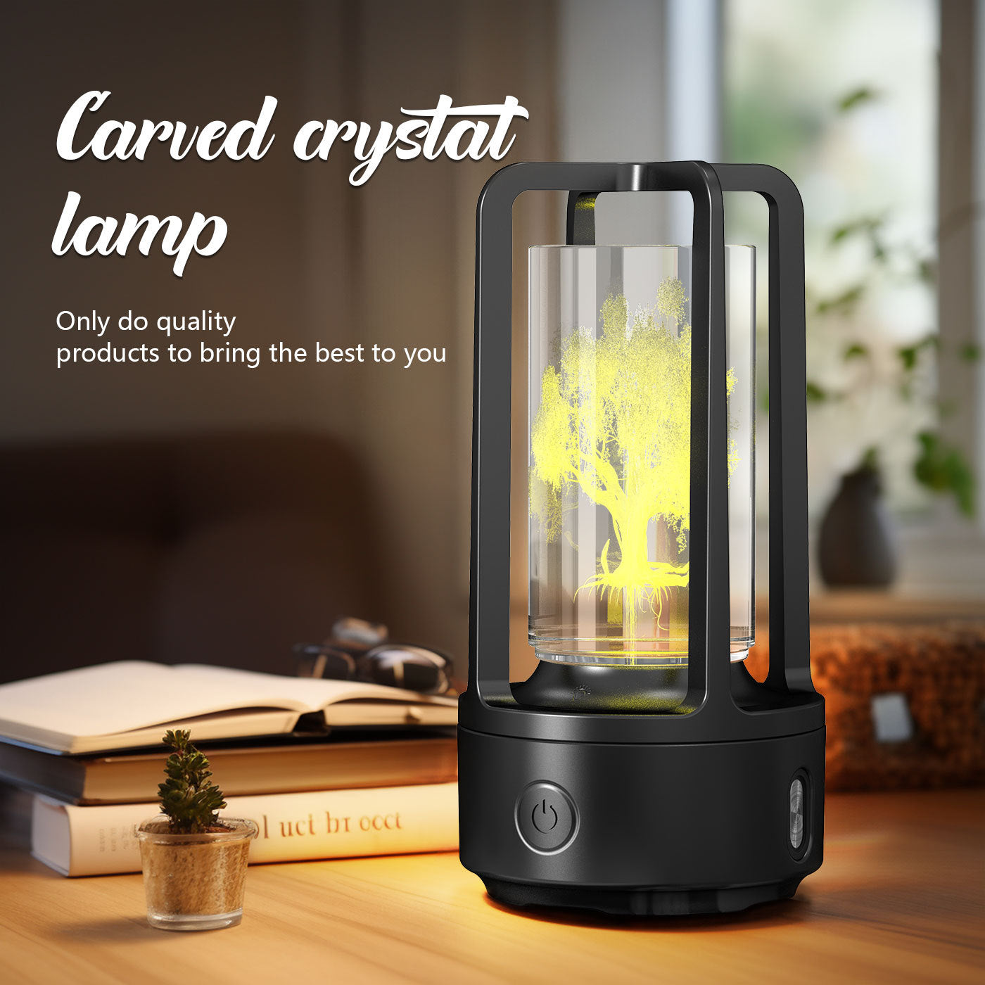 2-en-1 Lampe de nuit en cristal avec fleurs de l'arbre noir et enceinte Bluetooth lampe de bureau