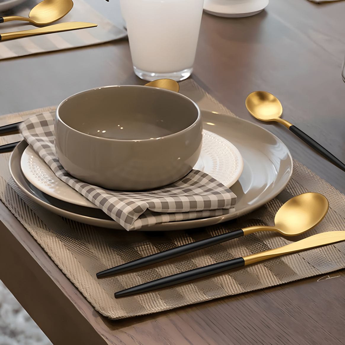 Set de couverts dorés noirs pour quatre - RoyalServe