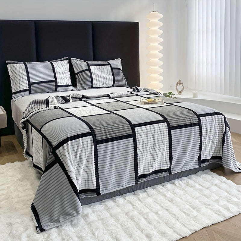 Couverture en Peluche de Luxe avec Imprimé Rayé Tendance – Confort Ultime