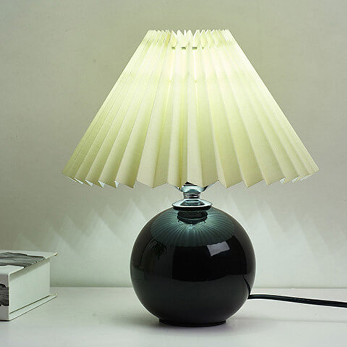 Floroux Pleated Design Table Lamp | Ceramic Base | Ambient Light | Minimalist Design | Interior Decorator