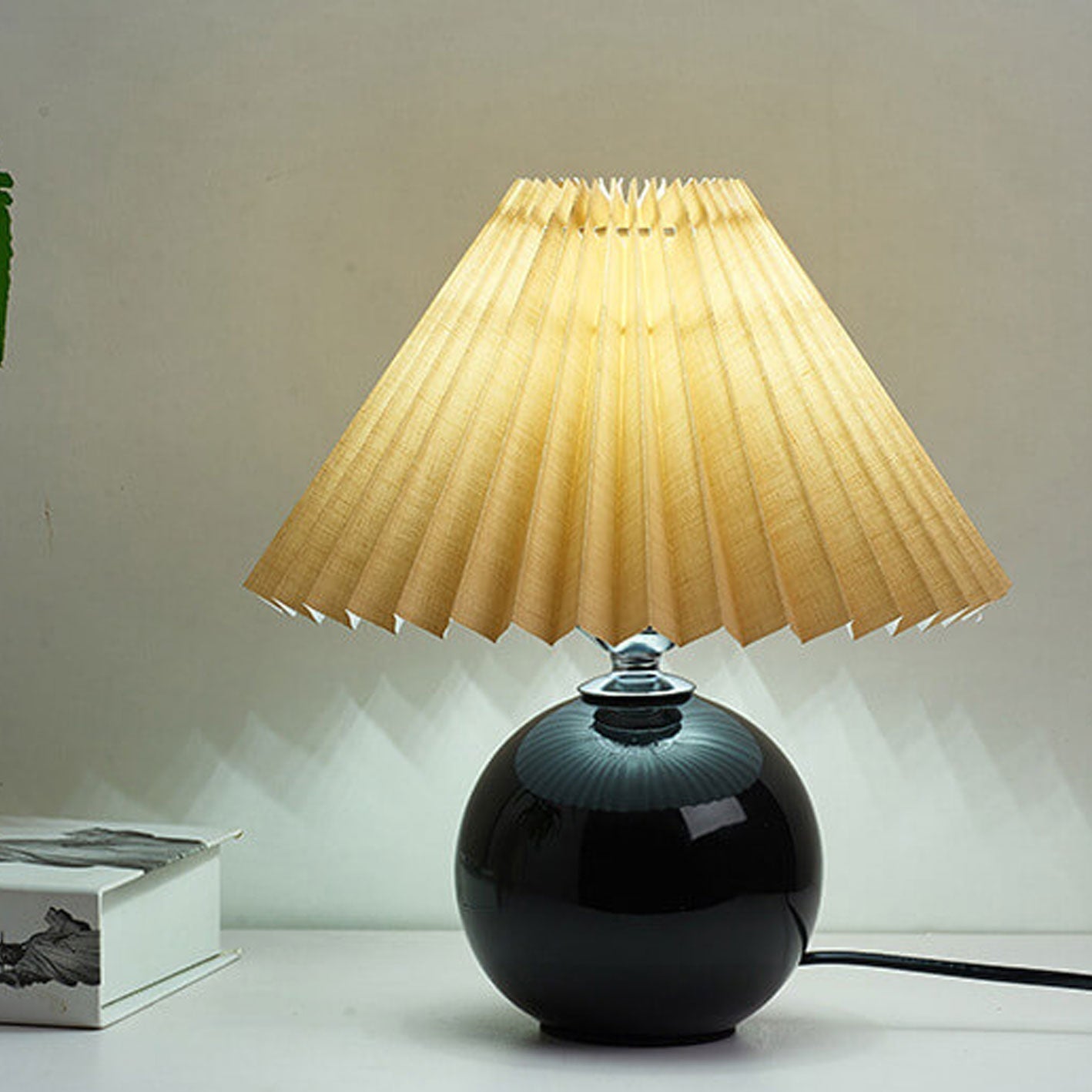 Floroux Pleated Design Table Lamp | Ceramic Base | Ambient Light | Minimalist Design | Interior Decorator