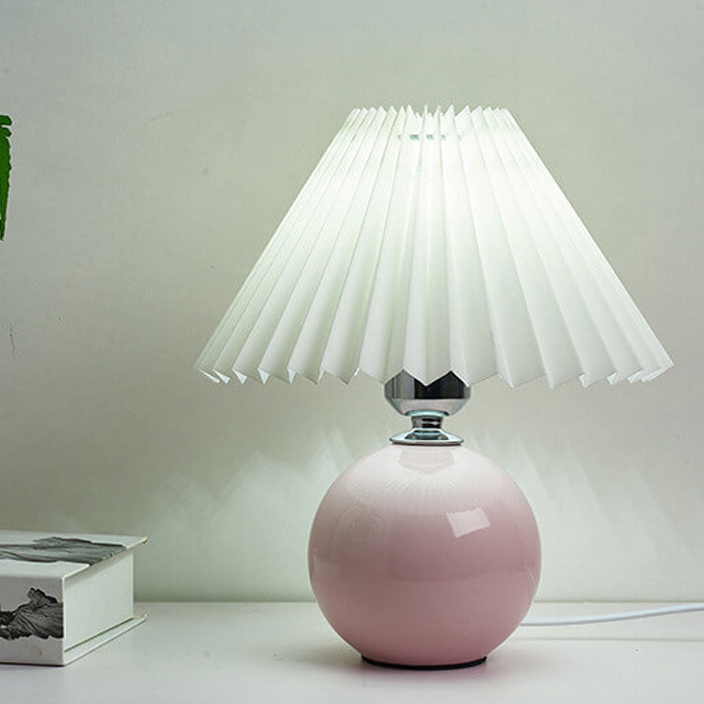 Floroux Pleated Design Table Lamp | Ceramic Base | Ambient Light | Minimalist Design | Interior Decorator