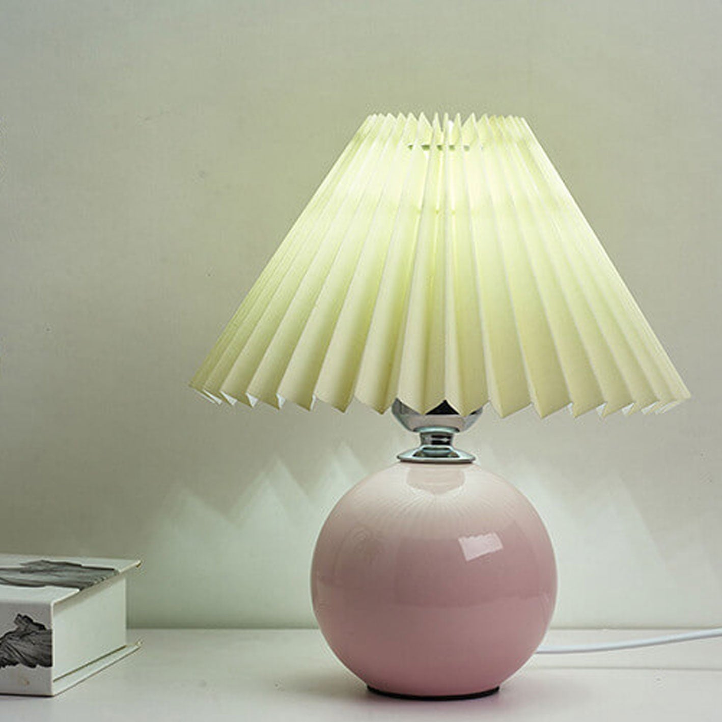 Floroux Pleated Design Table Lamp | Ceramic Base | Ambient Light | Minimalist Design | Interior Decorator