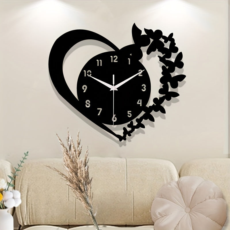 Horloge murale en acrylique en forme de cœur Floroux - Design sans cadre pour le salon, la chambre à coucher et le bureau