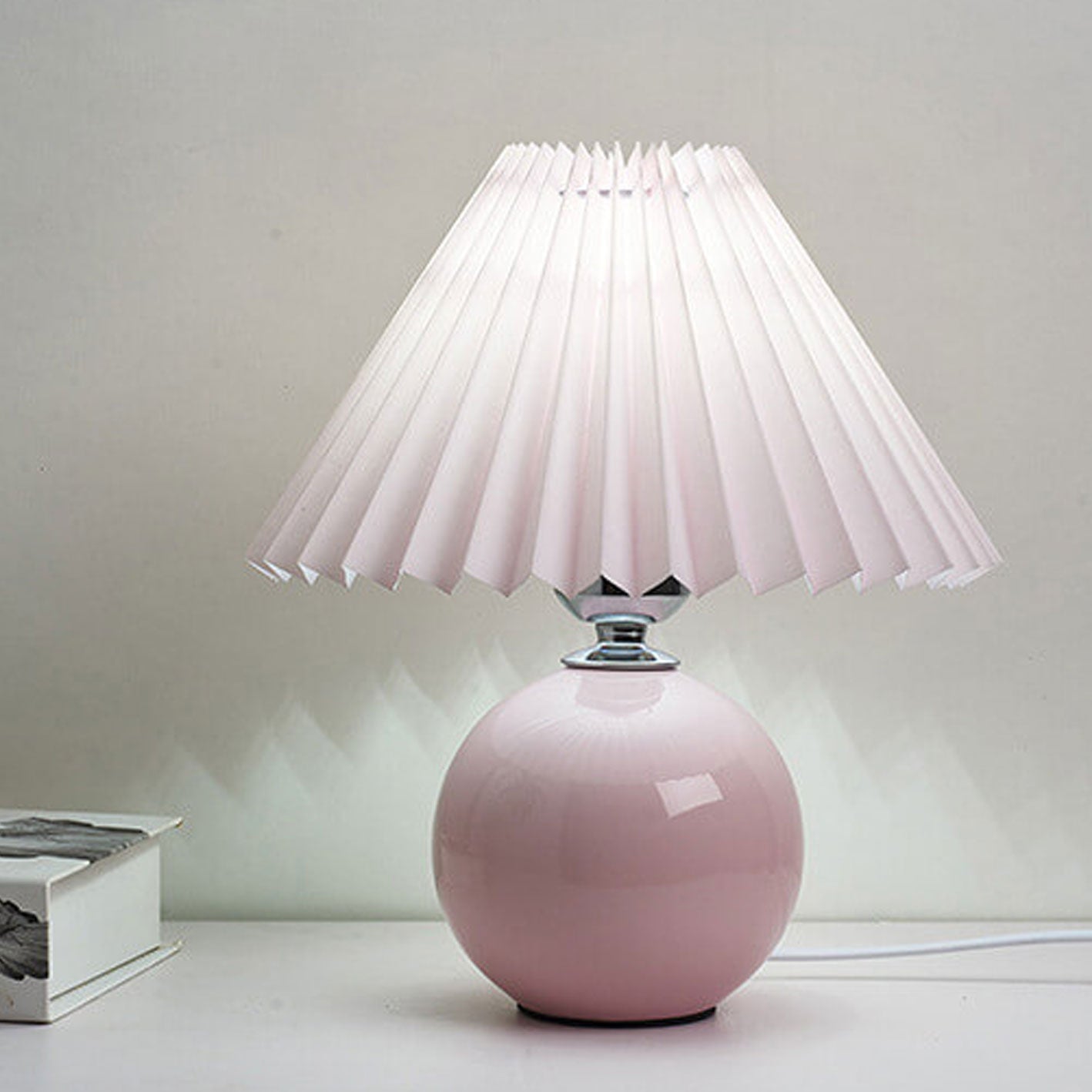 Floroux Pleated Design Table Lamp | Ceramic Base | Ambient Light | Minimalist Design | Interior Decorator