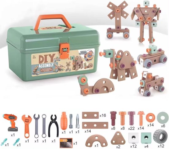ConstructiePlaisir - 100 pièces Ensemble d'outils pour enfants créatifs