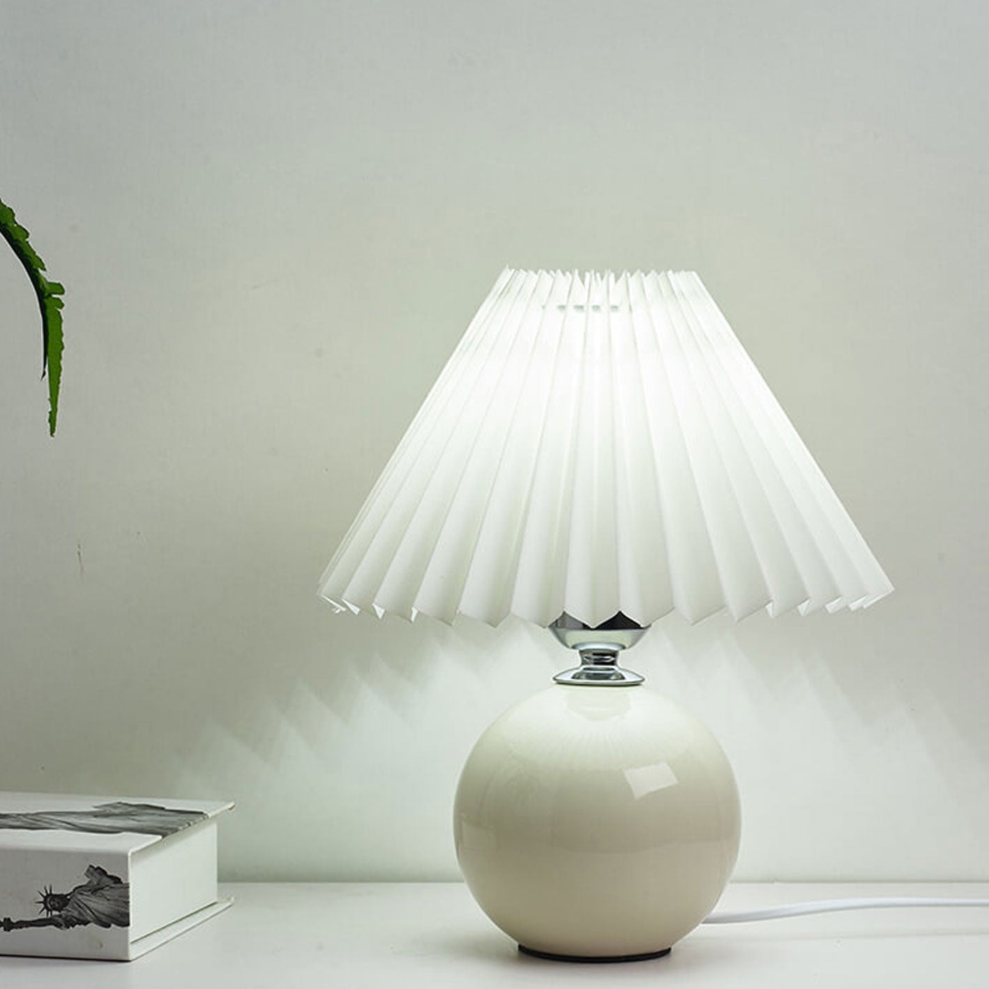 Floroux Pleated Design Table Lamp | Ceramic Base | Ambient Light | Minimalist Design | Interior Decorator