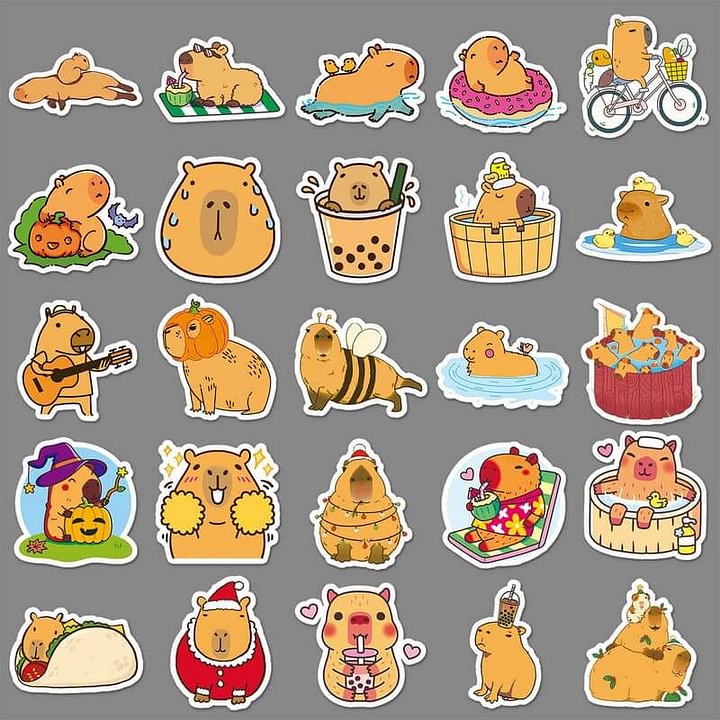 50 pcs. Autocollants de Capybara Mignons Autocollants de Graffiti Animal pour DIY Skateboard Étui de Téléphone Bagages Autocollant Imperméable