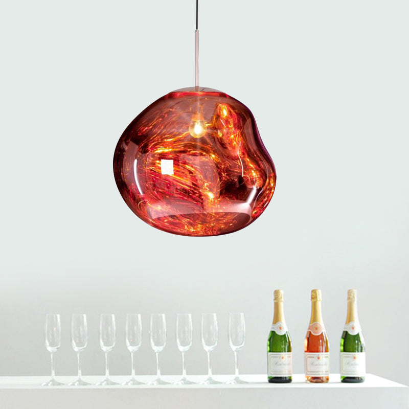 Floroux Suspension argent/rouge verre 1 lumière lampe de plafond salle à manger