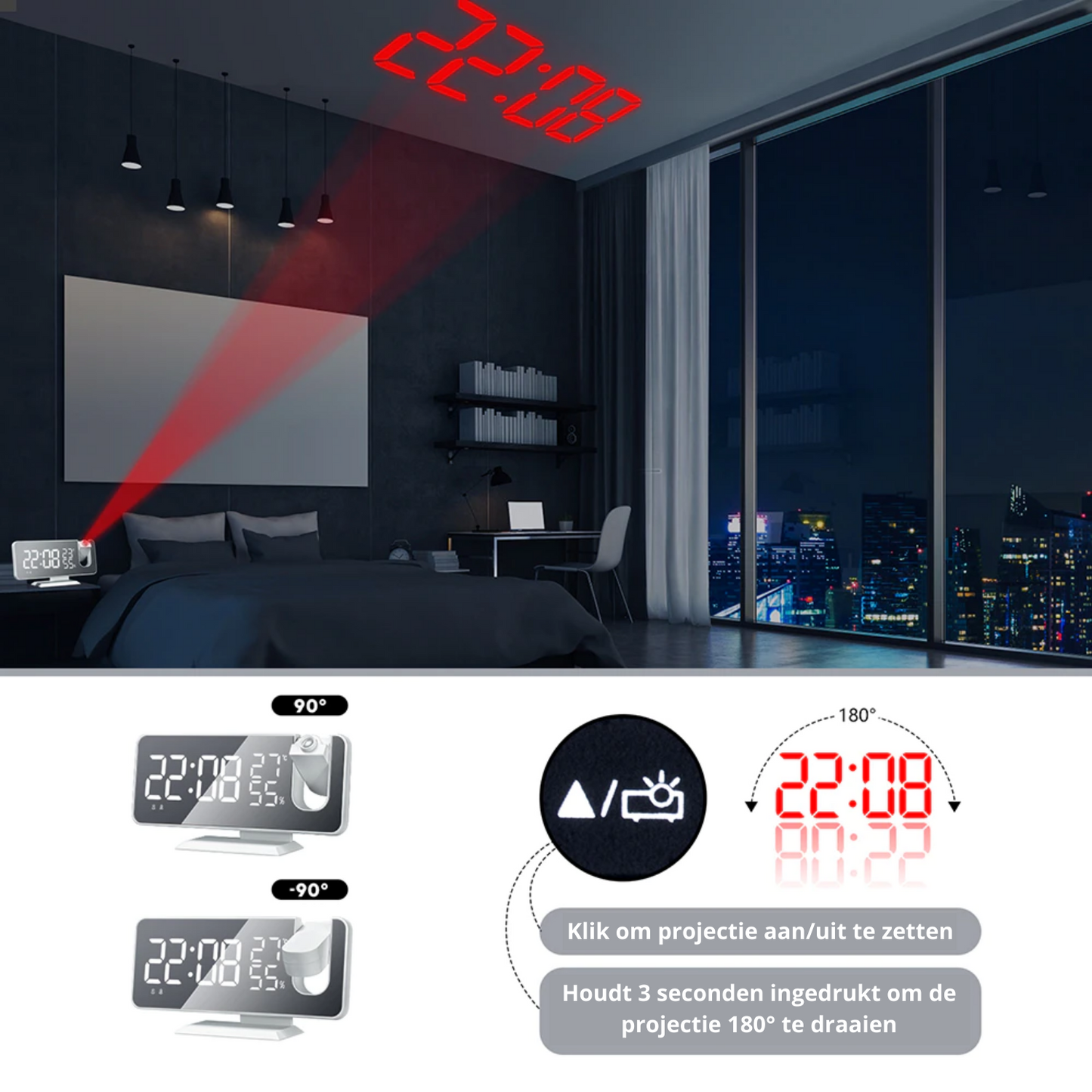Astronatic™ Réveil - Écran LED avec projecteur à 180°