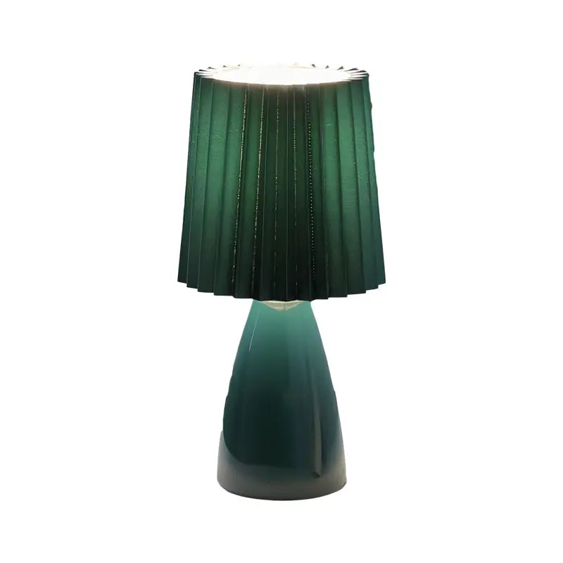 LumiAura - Lampe de table plissée en tissu de 30 cm avec base en verre et USB, Dimmable