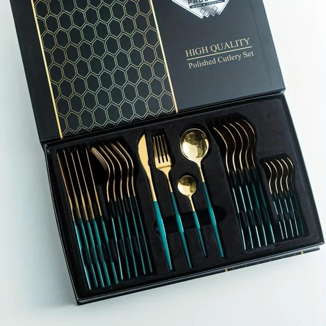 Set de couverts en or luxe – 24 pièces pour une expérience de dîner élégante