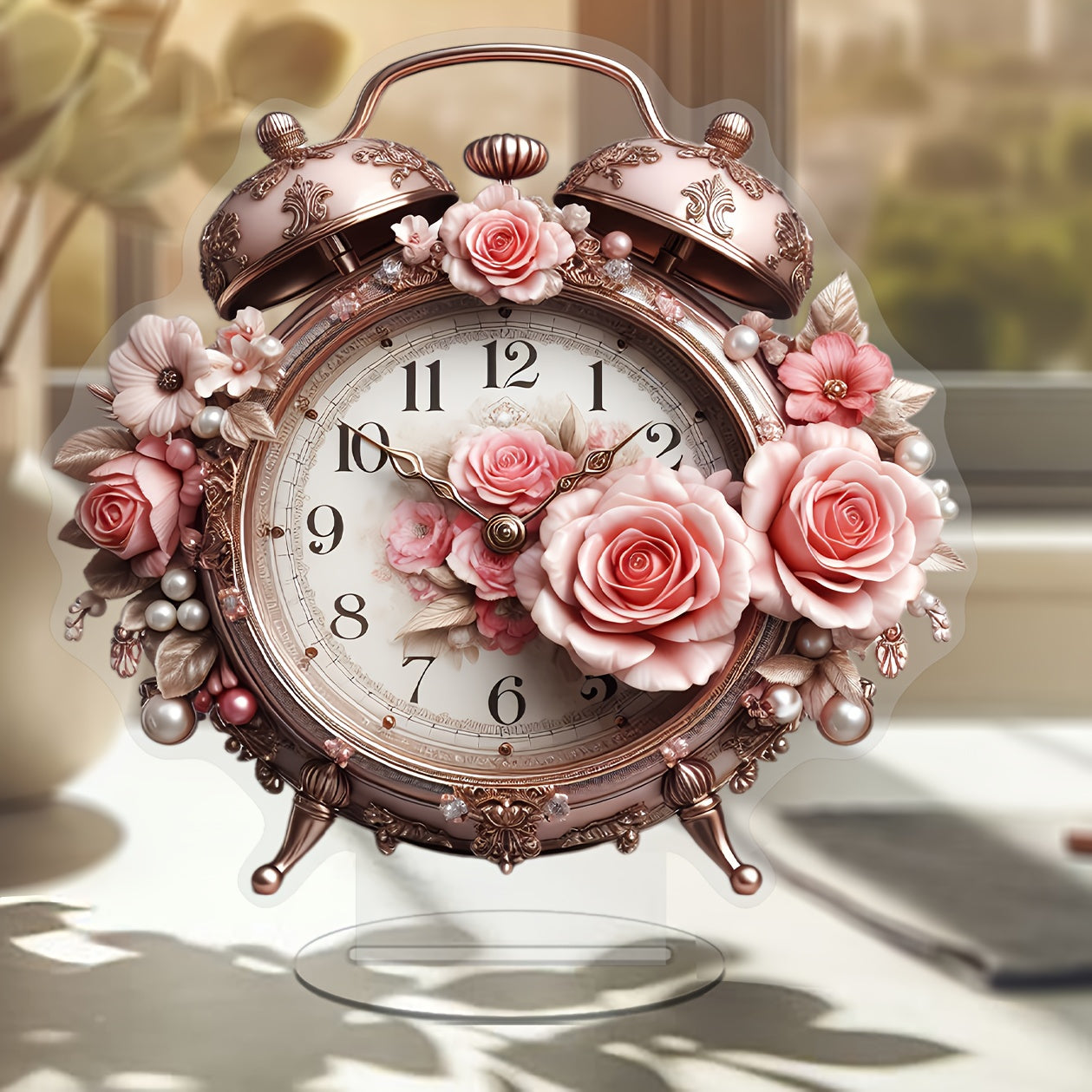 BohoBloom Horloge - Horloge mural floral vintage pour la table
