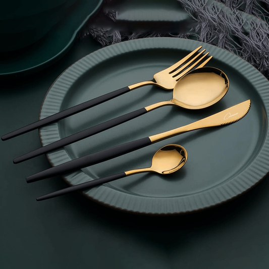 Set de couverts dorés noirs pour quatre - RoyalServe