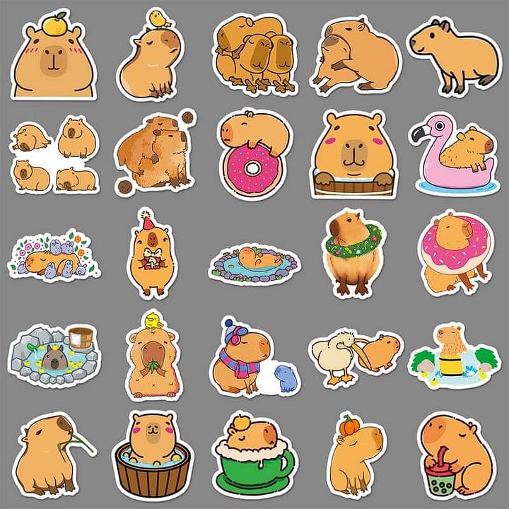 50 pcs. Autocollants de Capybara Mignons Autocollants de Graffiti Animal pour DIY Skateboard Étui de Téléphone Bagages Autocollant Imperméable