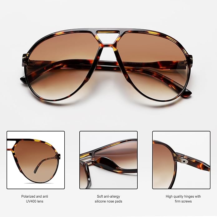 AmaraVision - Lunettes de soleil aviateur rétro grandes