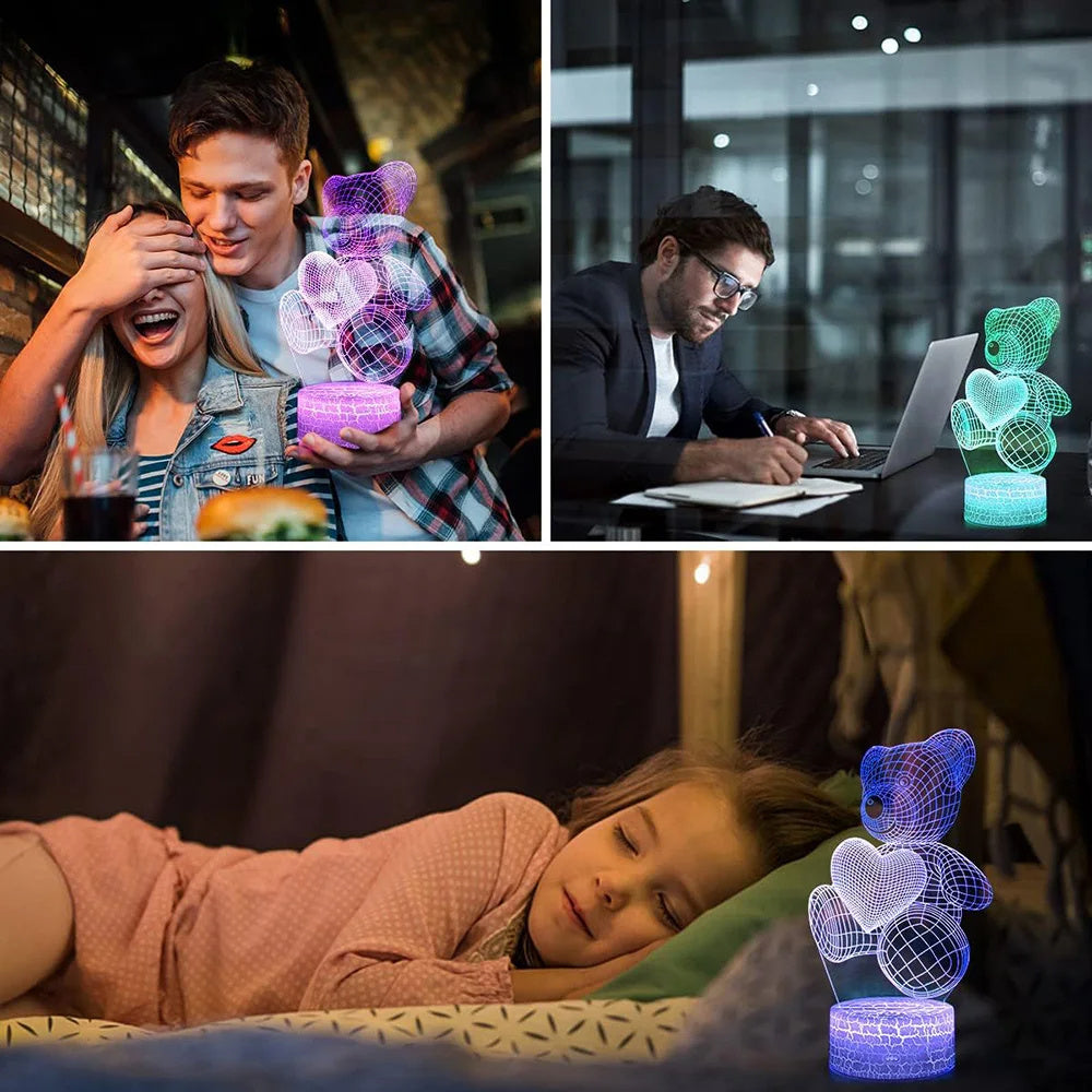 3D Cœur Ours USB LED Lampe de Nuit