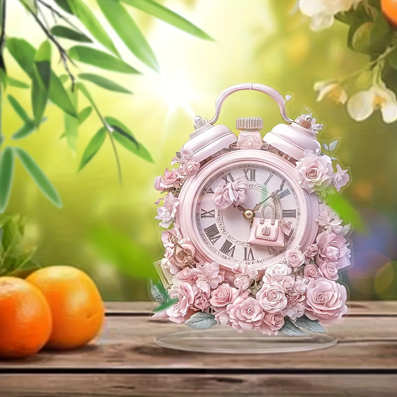 BohoClock – Réveil floral rose élégant en acrylique
