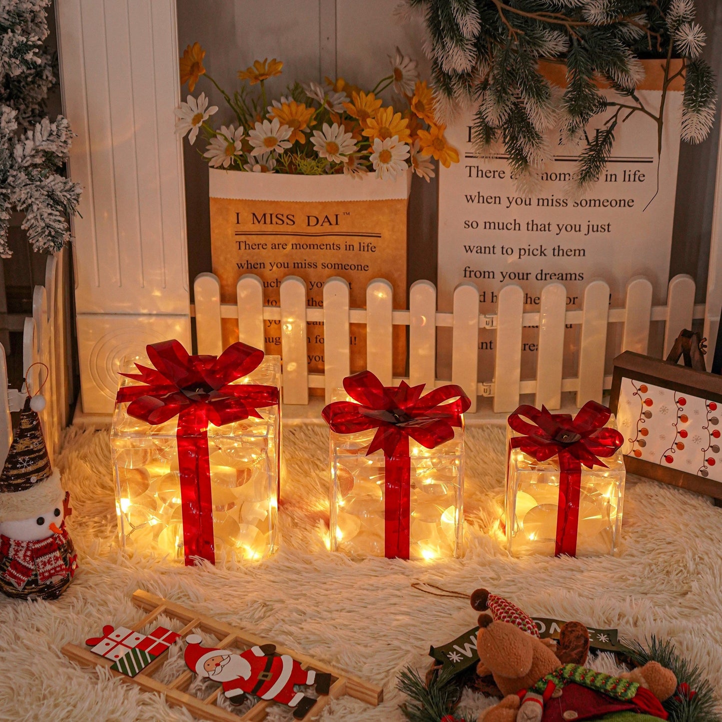 Floroux LED Coffret Cadeau | Éclairage de Noël | Décor pour Intérieur & Extérieur | Ensemble de 3 Boîtes