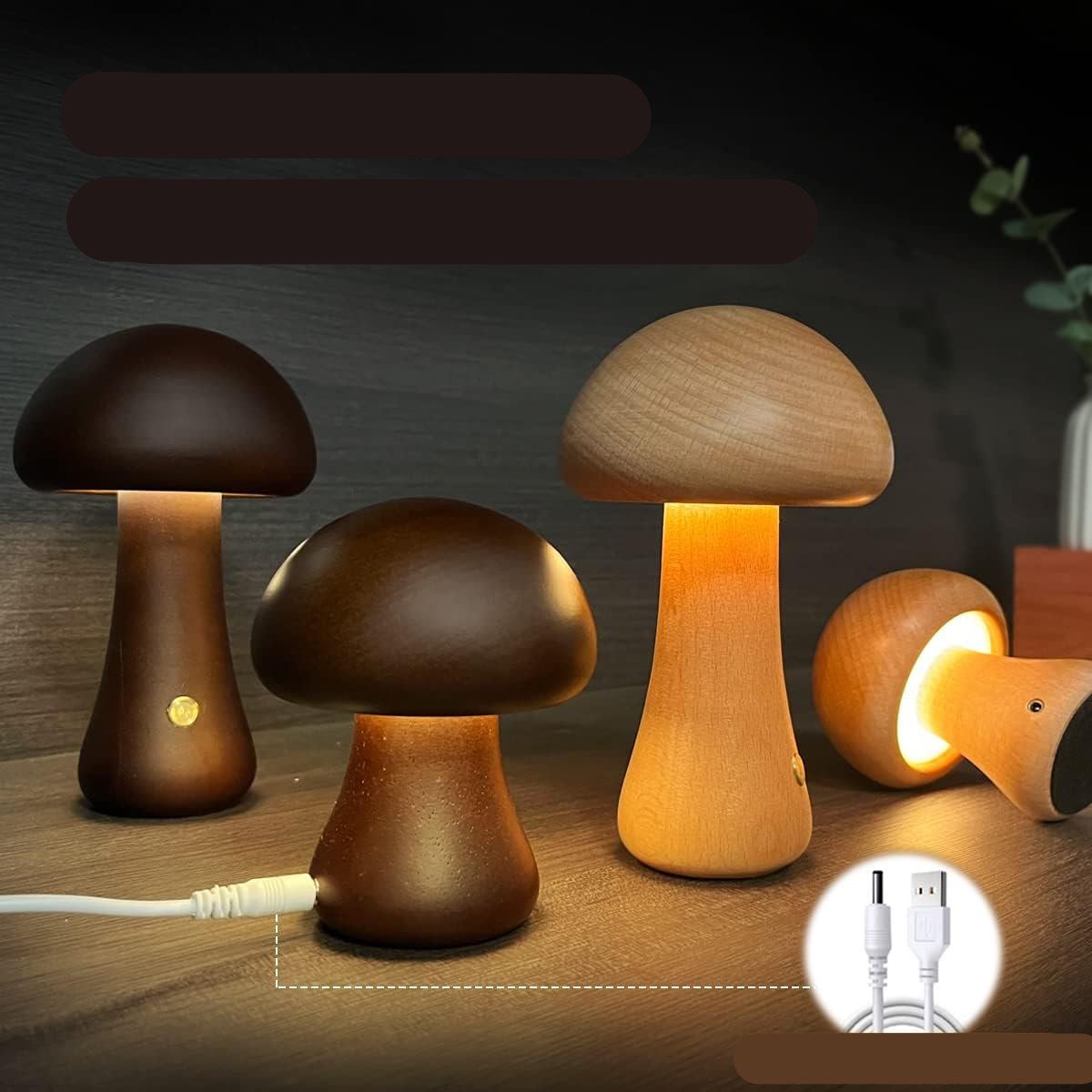 LUMONIGHT | Lampe de nuit LED en bois champignon avec interrupteur tactile | Éclairage ambiant | Amical pour les enfants