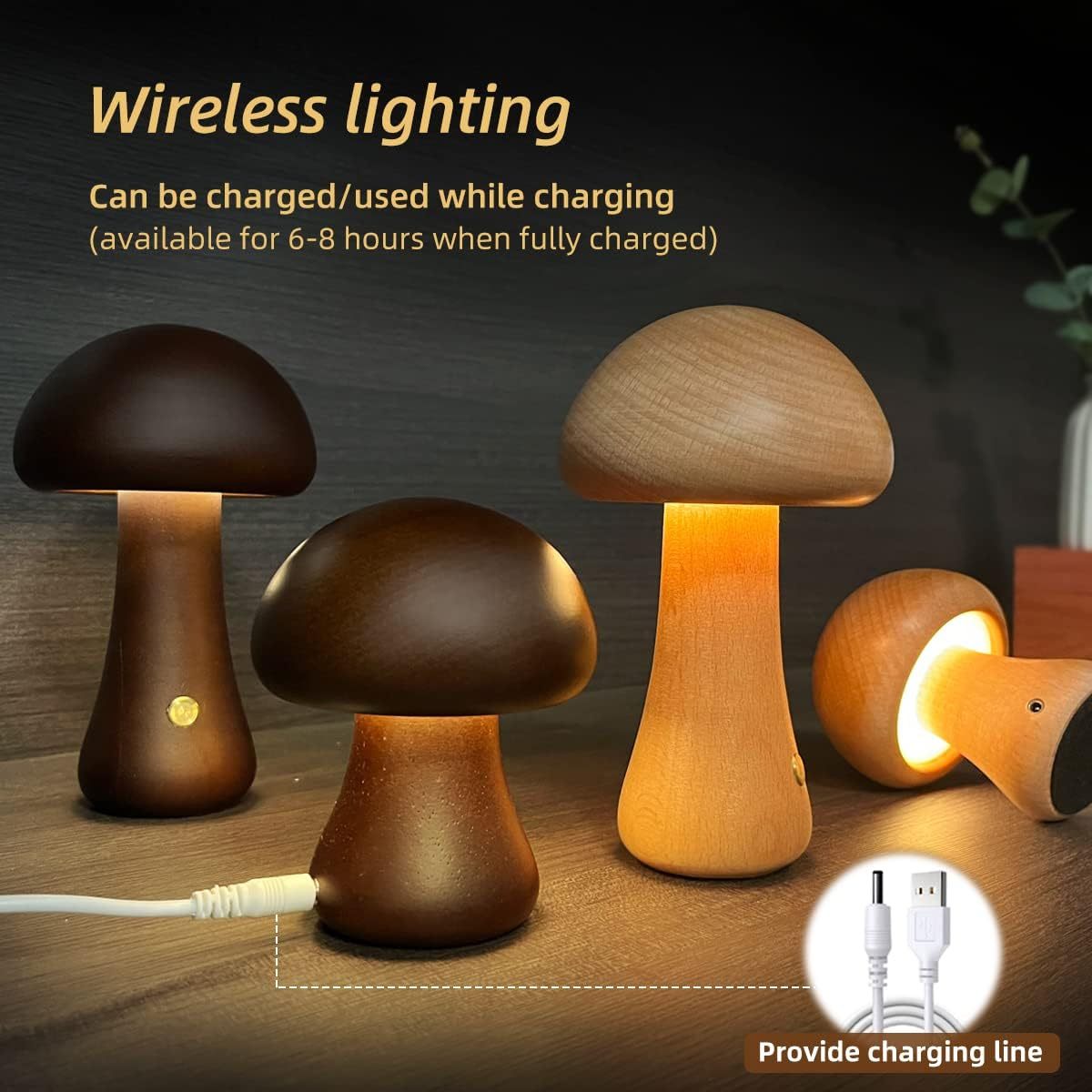 Lampe de table nuit champignon en bois