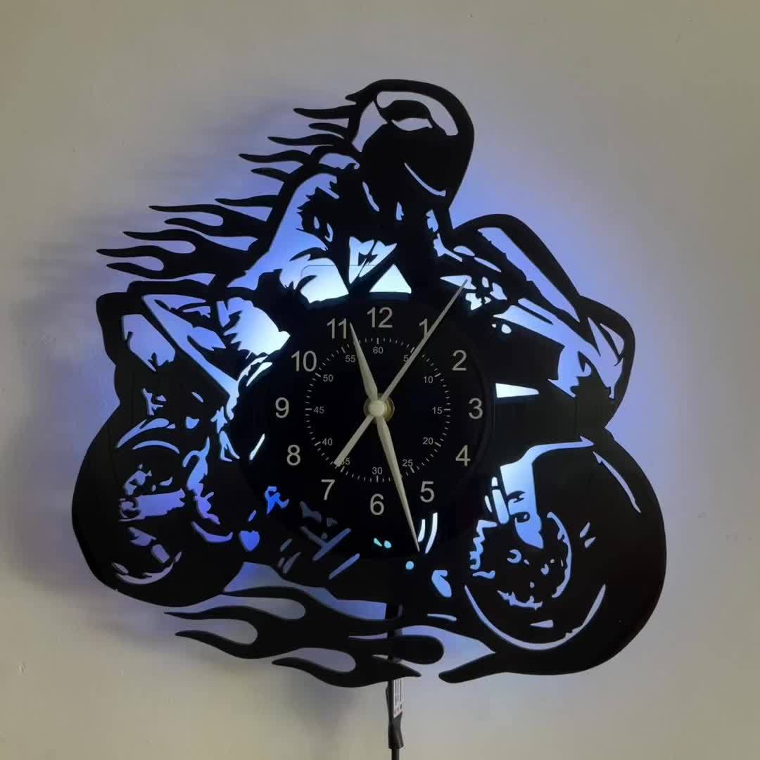 Horloge murale Floroux en vinyle - Thème moteur, style, pour décoration de salon et de bureau