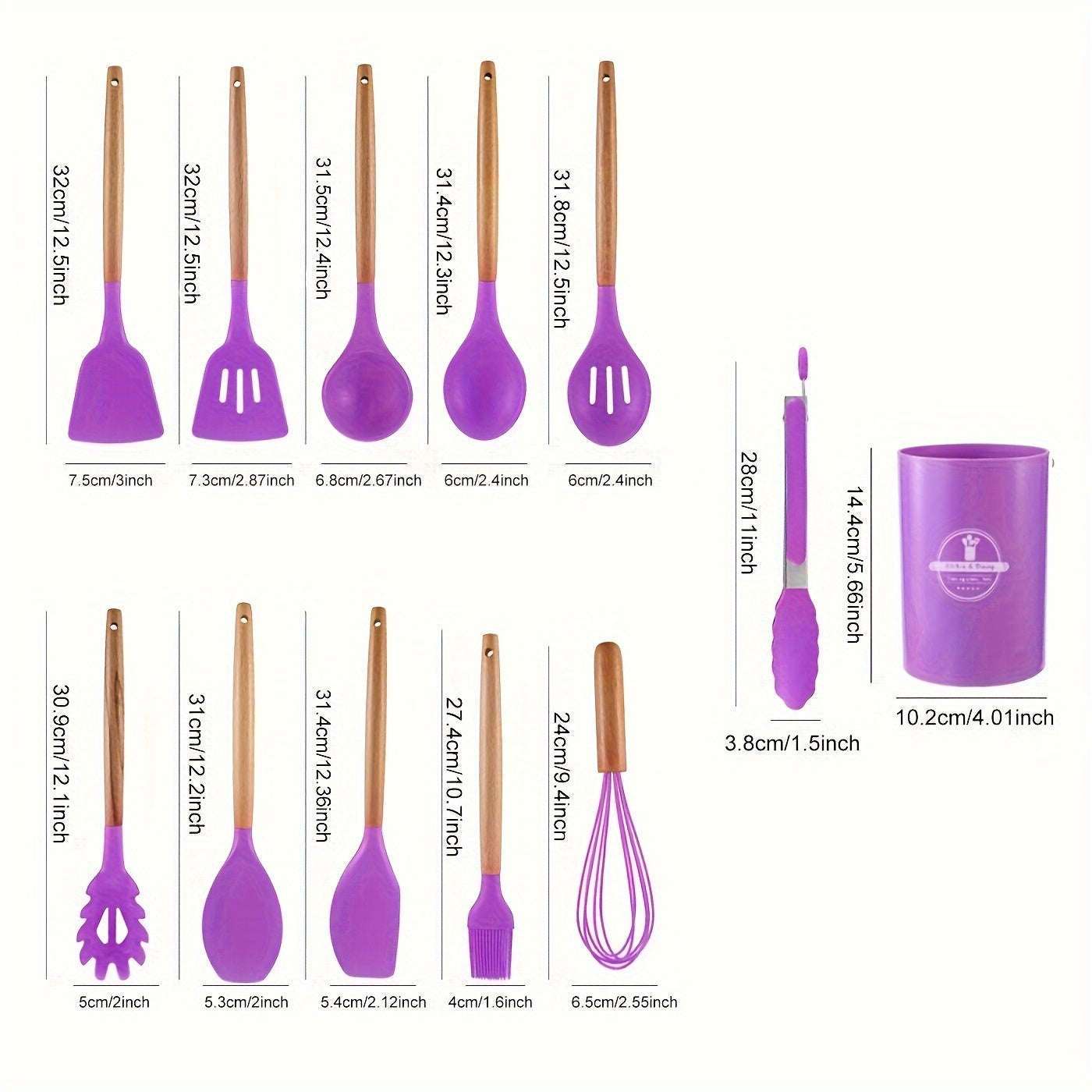 Canaya - Ensemble d'ustensiles de cuisine en silicone de luxe (12 pièces)