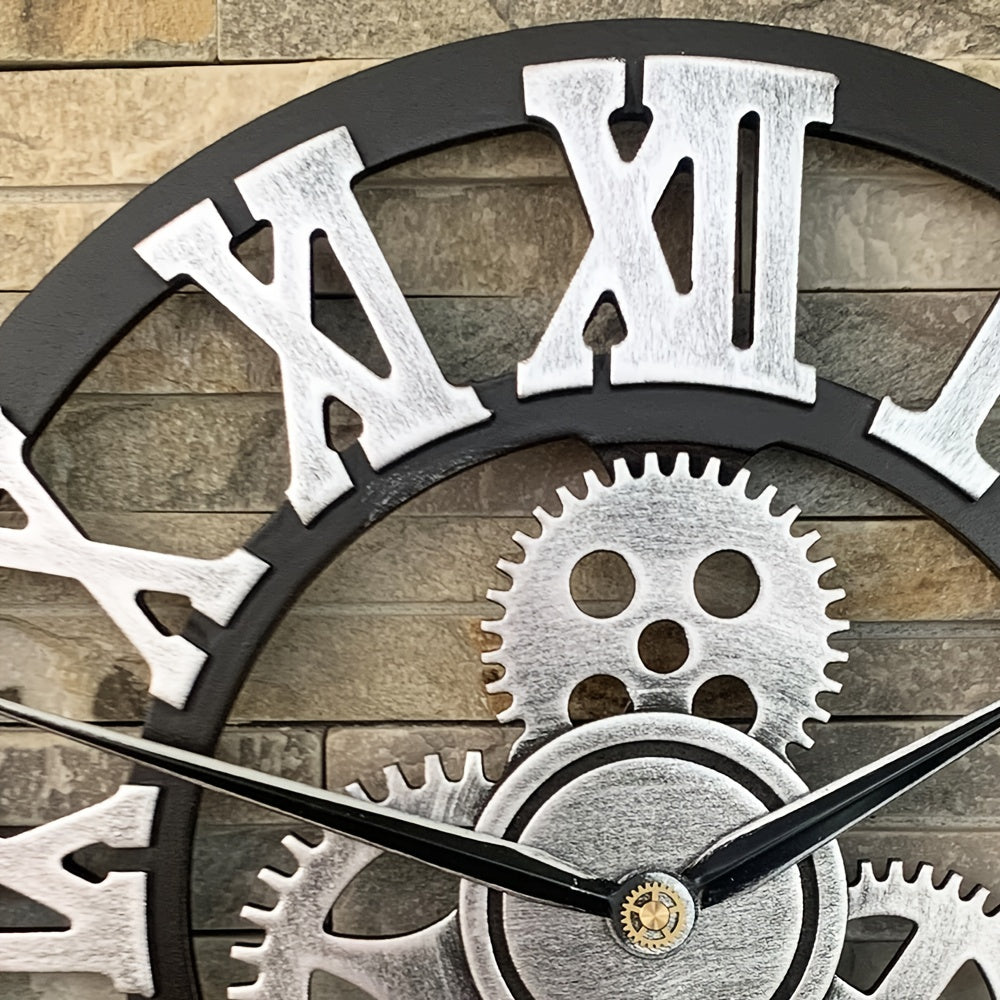 Horloge murale romaine surdimensionnée en argent - Horloge silencieuse pour le salon, le bureau et la cuisine