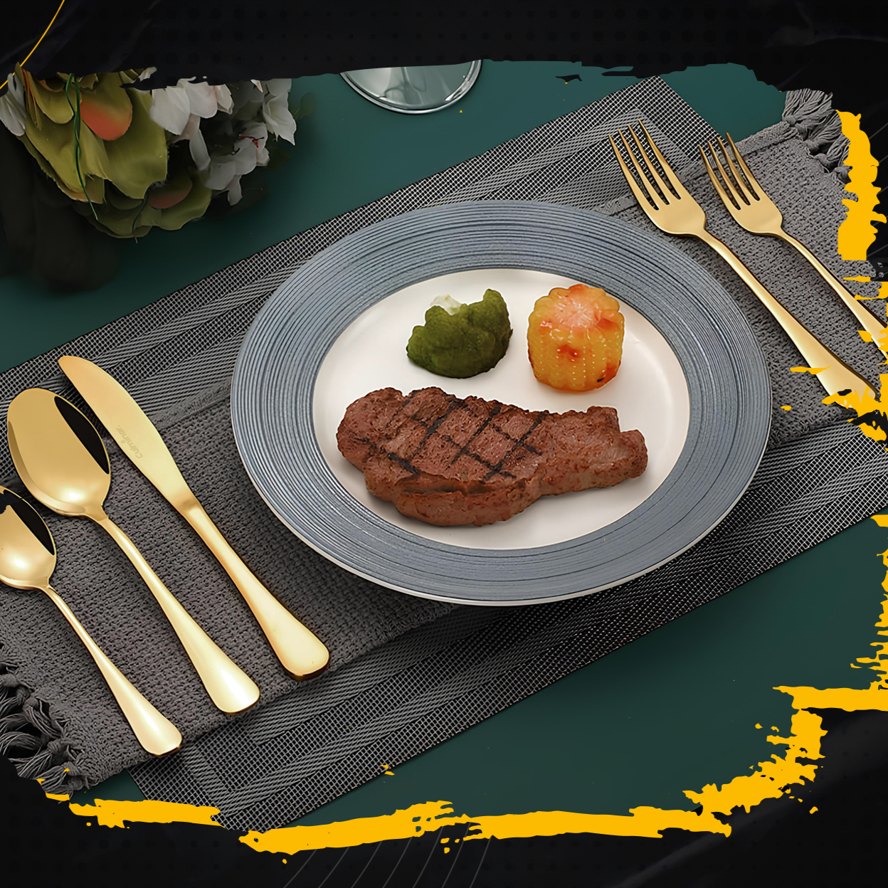 GlamourCutlery - Ensemble de couverts en or champagne de luxe pour un dîner festif