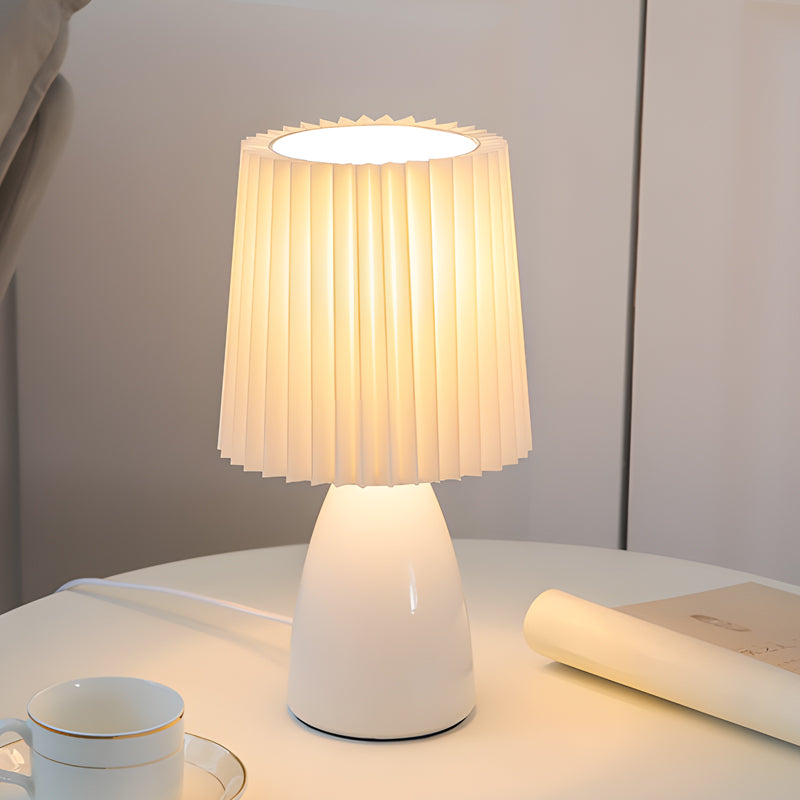 30cm Tissus plissés - Lampe de table avec base en verre et USB, Dimmable avec 1 point lumineux