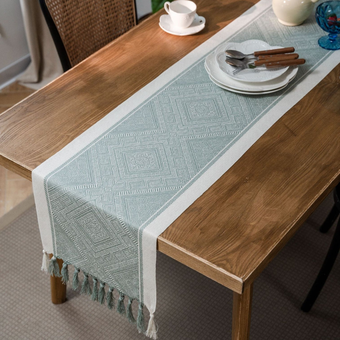 Nappe en jacquard à carreaux géométriques