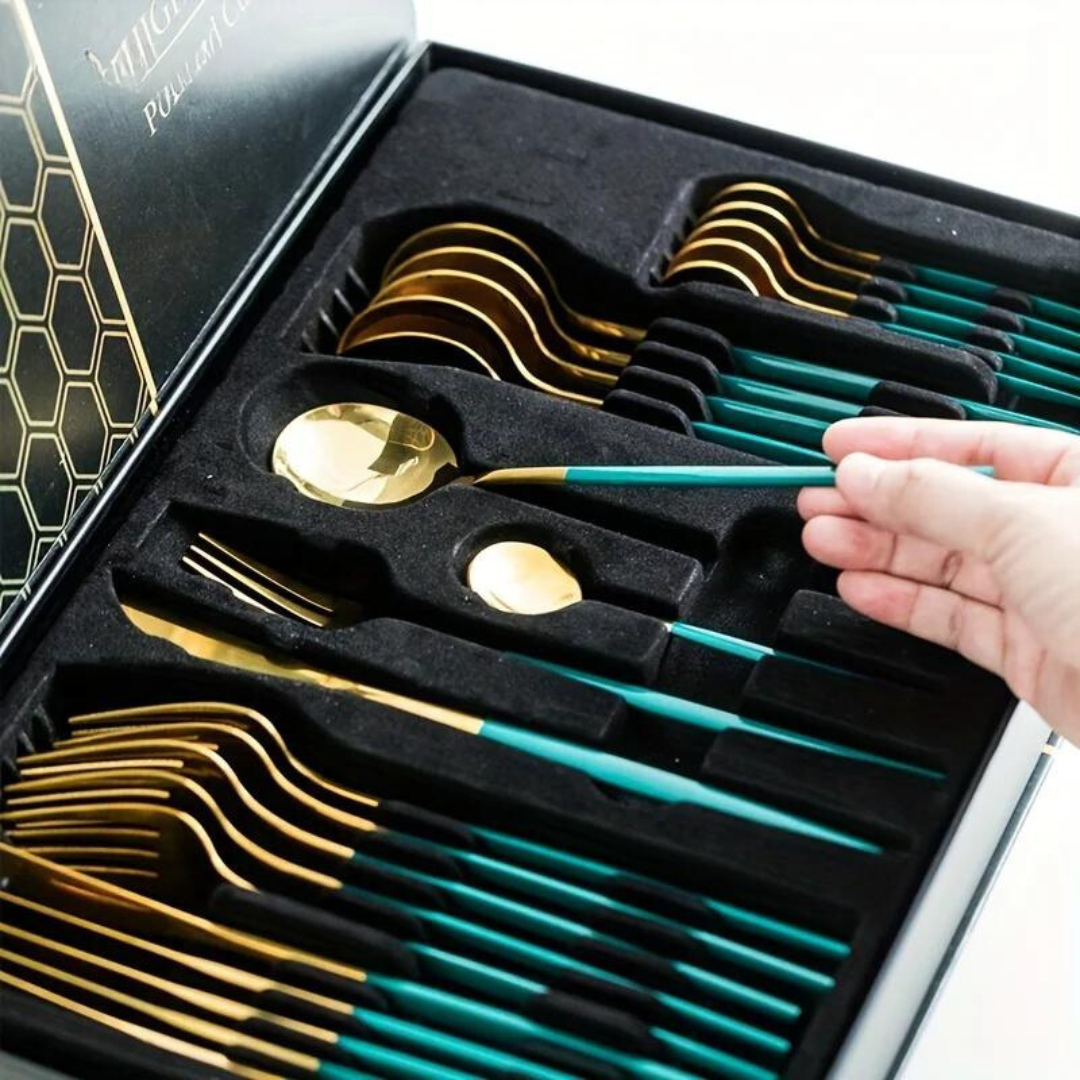 Set de couverts en or luxe – 24 pièces pour une expérience de dîner élégante