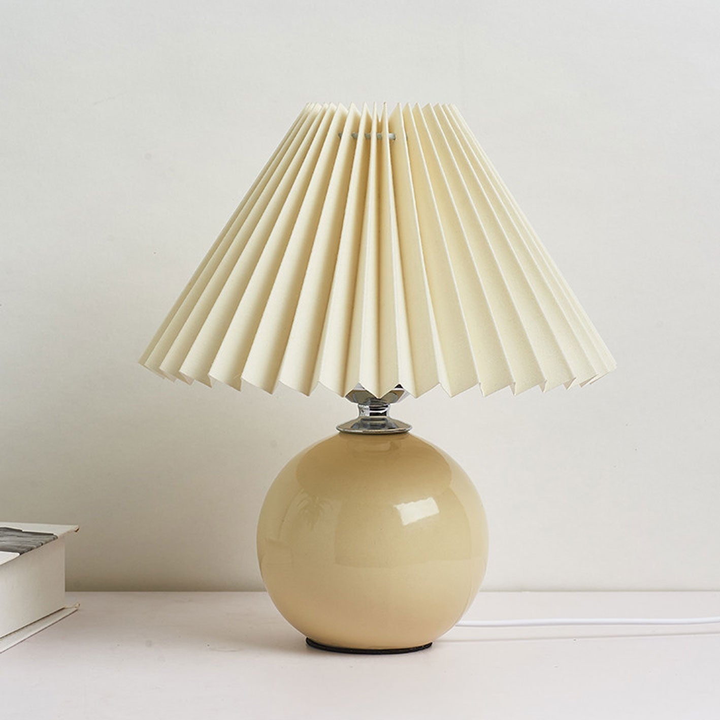 Floroux Pleated Design Table Lamp | Ceramic Base | Ambient Light | Minimalist Design | Interior Decorator