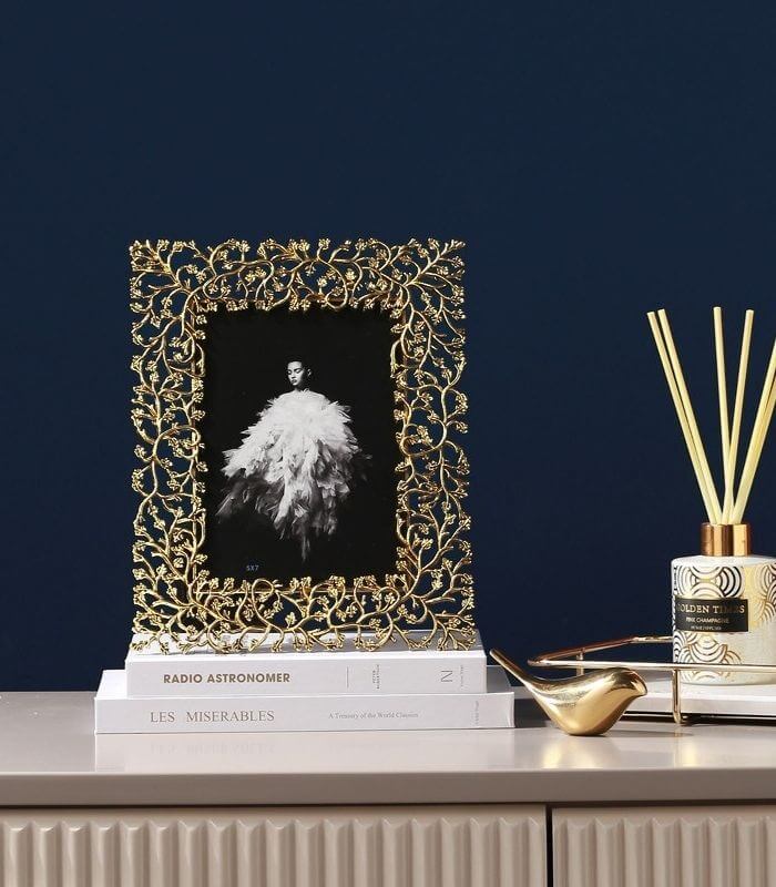 Cadre d'écran Feuilles dorées Cadre photo en métal