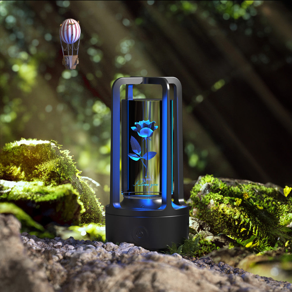2-en-1 Lampe de nuit en cristal avec fleurs de l'arbre noir et enceinte Bluetooth lampe de bureau