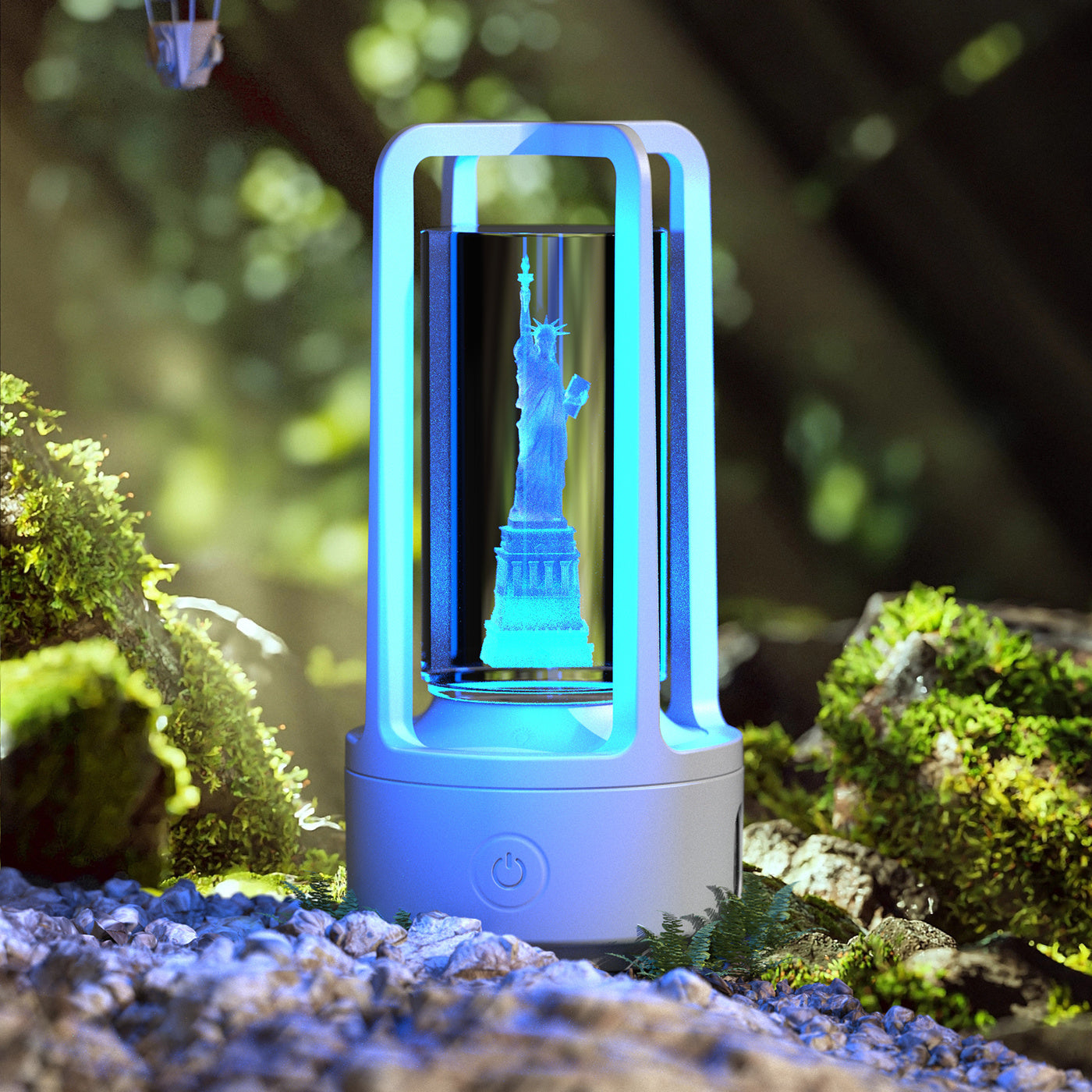 2-en-1 Blanc Landmark Lampe de nuit en cristal et haut-parleur Bluetooth Lampe de bureau