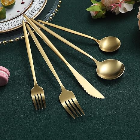 Ensemble de Couverts Minimaliste de Luxe – 20 pièces, Titane & Acier Inoxydable