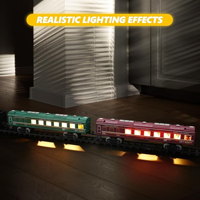 Train Set avec Lumières & Sons - Jouet Locomotive Interactif pour Enfants Alimenté par Batterie Électrique à Vapeur