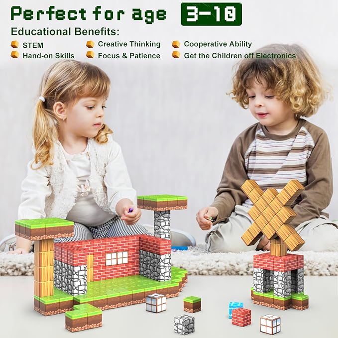 Ensemble de blocs de construction magnétiques pour enfants - Cubes sensoriels STEM Montessori pour tout-petits, cadeau éducatif pour garçons et filles