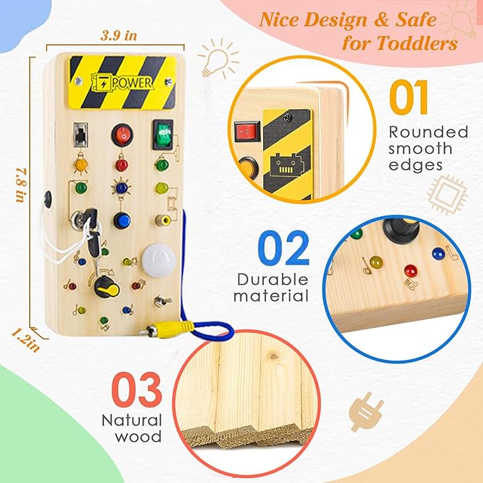 Tableau de Formation Sensorielle Montessori pour Enfants - Jouet Éducatif en Bois avec Lumières LED, Cadeau d'Apprentissage Précoce pour Bébés