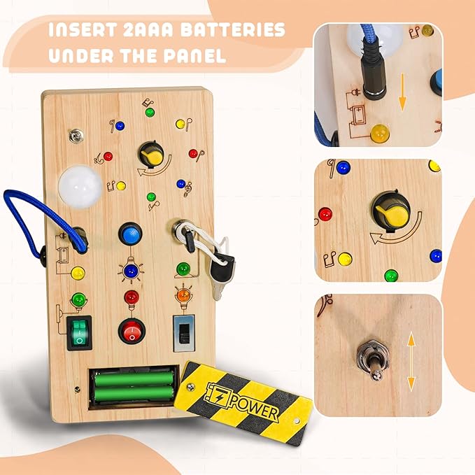 Tableau de Formation Sensorielle Montessori pour Enfants - Jouet Éducatif en Bois avec Lumières LED, Cadeau d'Apprentissage Précoce pour Bébés