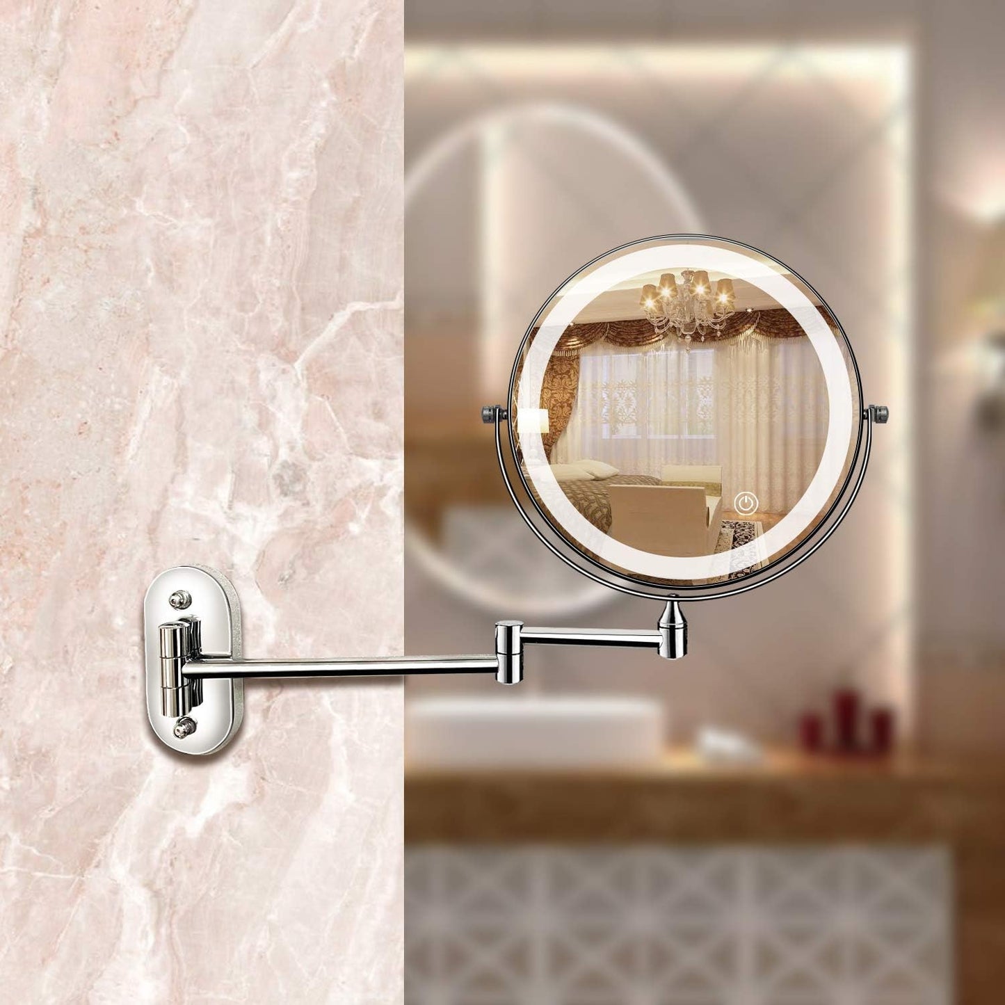 Miroir de maquillage et de salle de bain à grossissement LED rechargeable Floroux