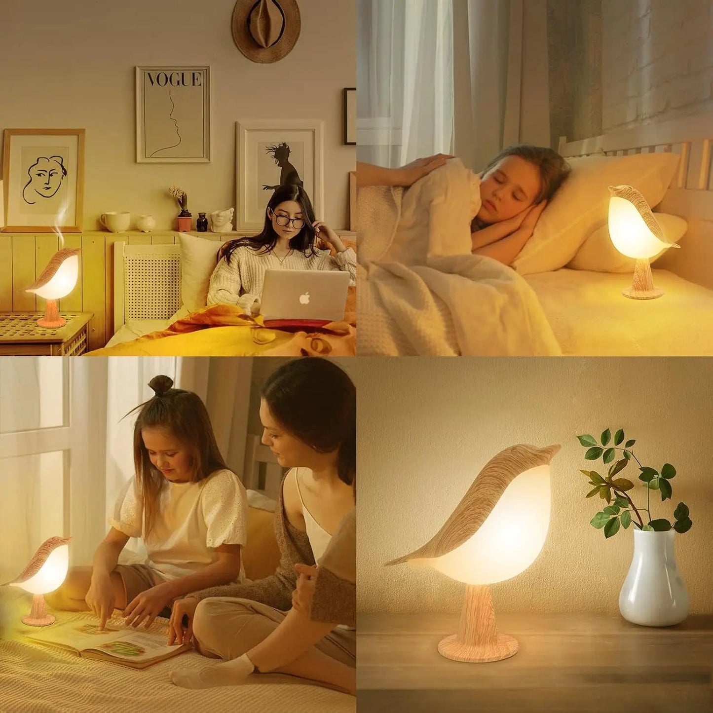 OiseauLumi - Lampe de Nuit en Bois Élégante