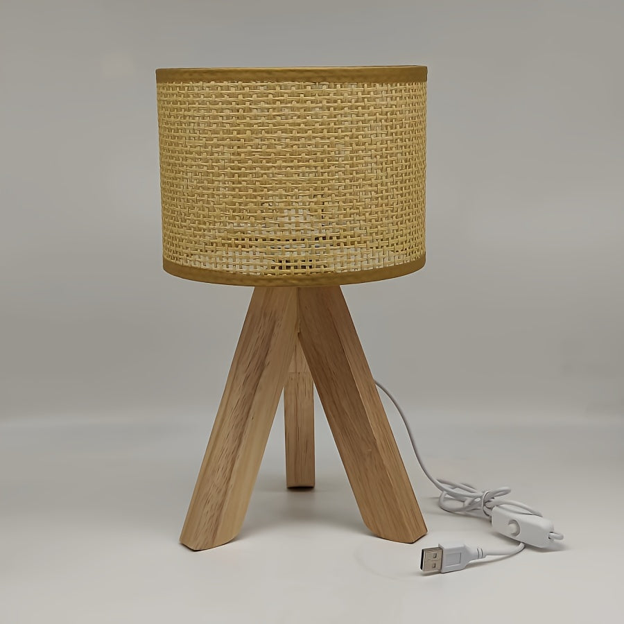 DecoGlow Lampe - Lampe de table en bois avec chargeur USB