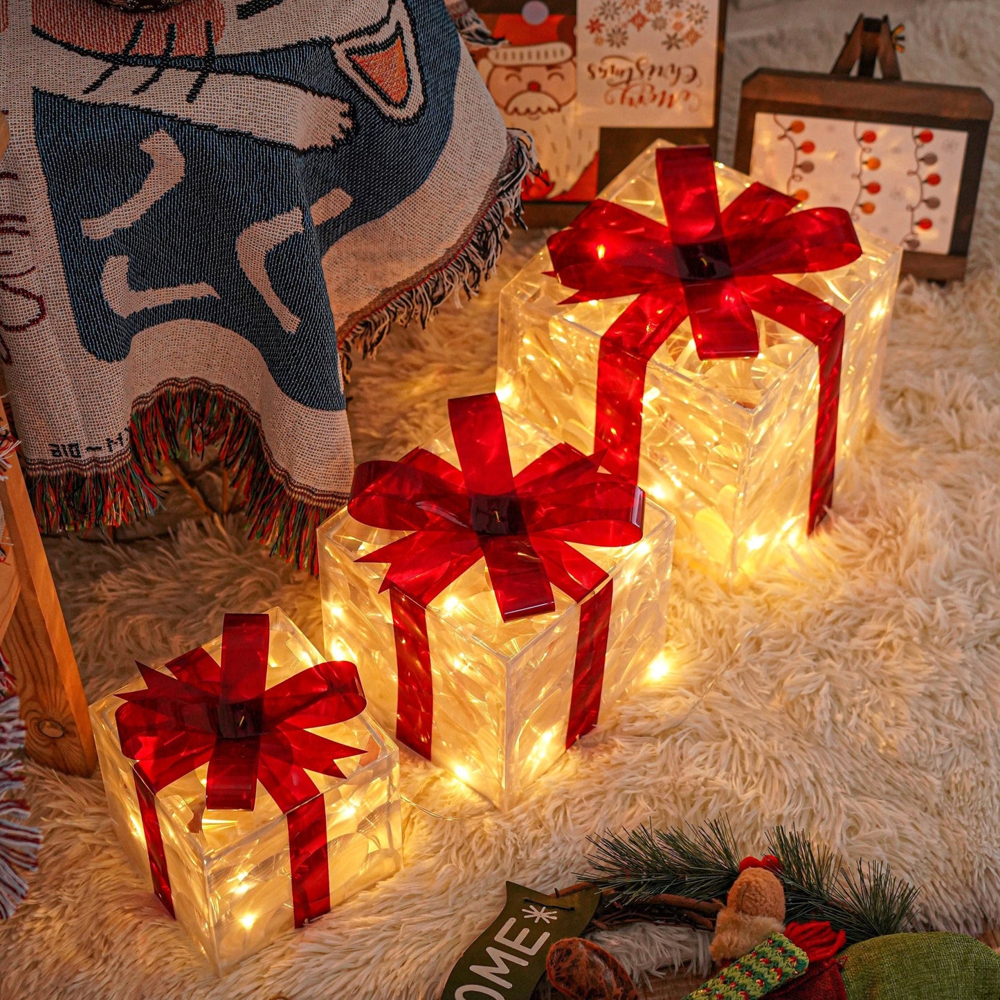 Floroux LED Coffret Cadeau | Éclairage de Noël | Décor pour Intérieur & Extérieur | Ensemble de 3 Boîtes