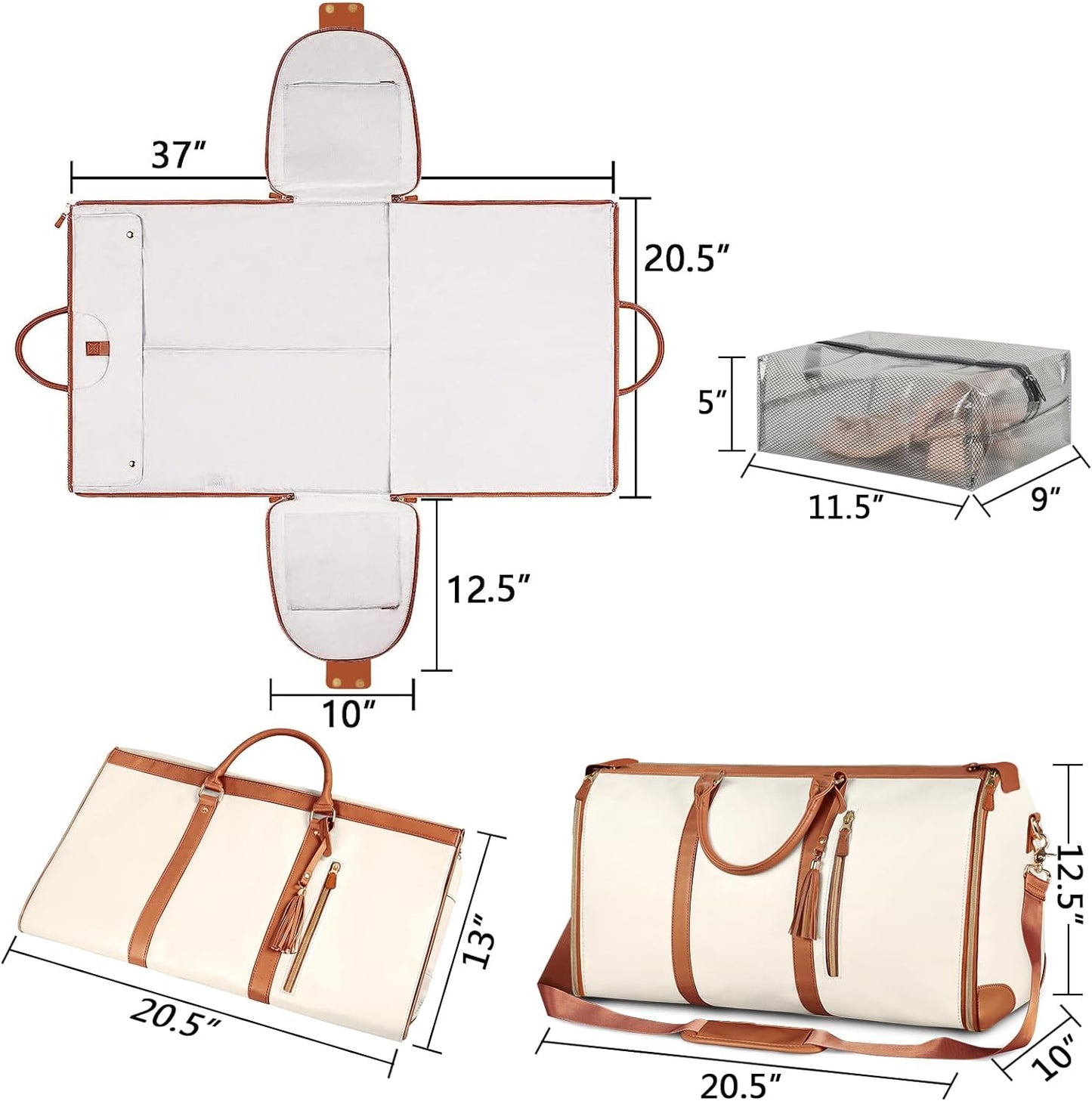 Floroux Sac de voyage pliable | Léger, spacieux et polyvalent | Parfait pour les voyages et le quotidien | Disponible en noir, beige et rose