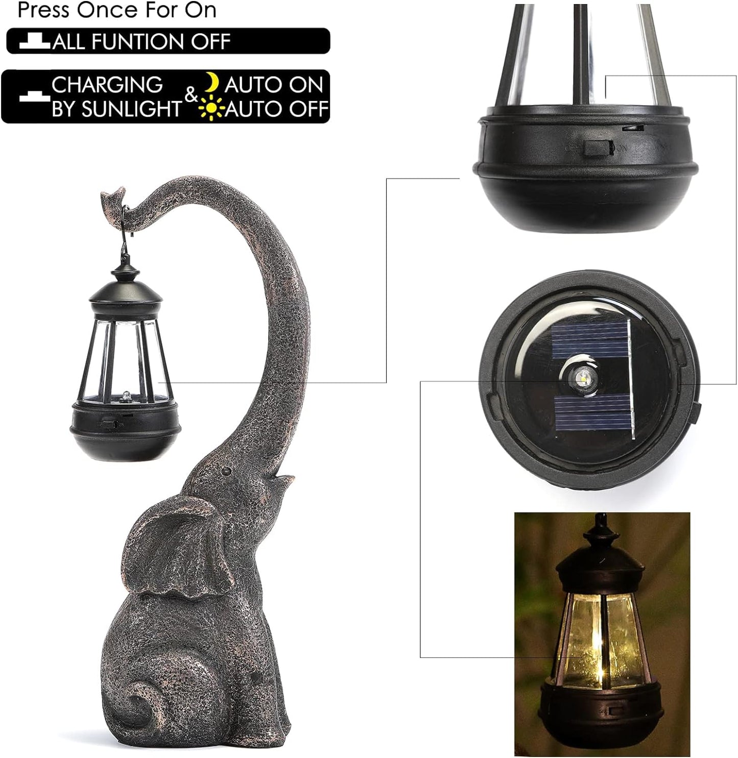 Floroux Lampe de jardin solaire Éléphant Enchanté | Lumière d'ambiance pour extérieur | Écologique | Lampe décorative de jardin